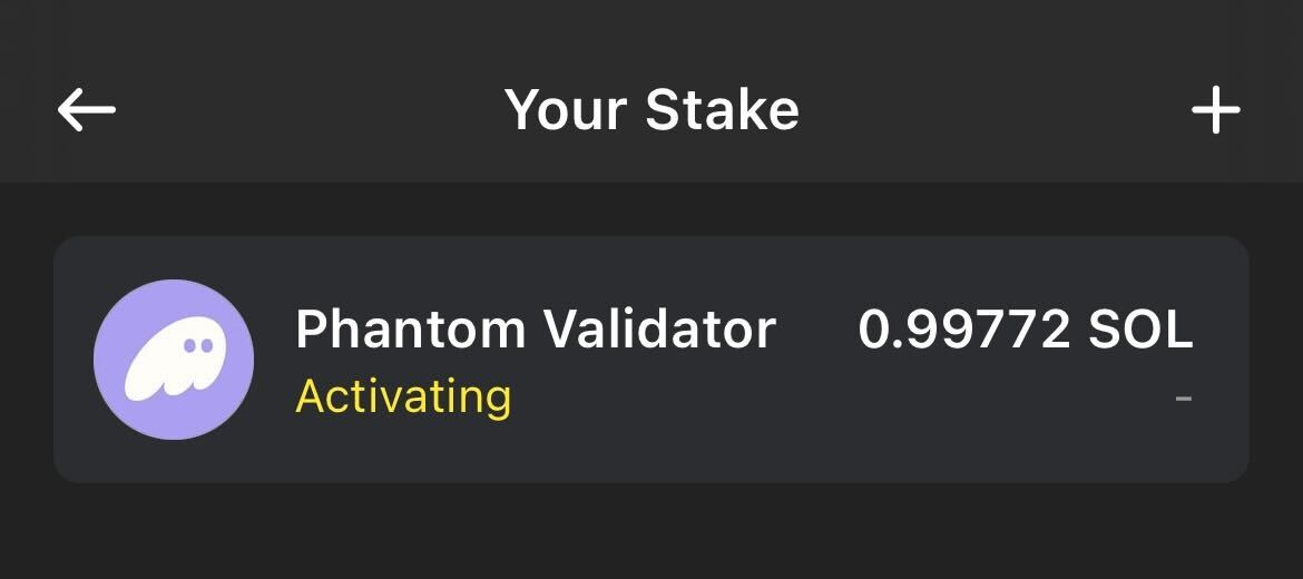 A screenshot in Phantom wallet to view your stake